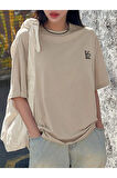 Kadın Life Sırt Baskılı Oversize Bisiklet Yaka T-shirt