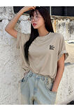 Kadın Life Sırt Baskılı Oversize Bisiklet Yaka T-shirt