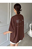 Kadın Life Sırt Baskılı Oversize Bisiklet Yaka T-shirt