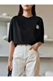 Kadın Life Sırt Baskılı Oversize Bisiklet Yaka T-shirt
