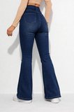 Kadın Yüksek Bel İspanyol Paça Power Likra Kot Denim Jean Mavi / 42