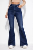 Kadın Yüksek Bel İspanyol Paça Power Likra Kot Denim Jean Mavi / 36