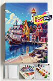 Sayılarla Boyama Seti Numaralı Tuval Fırça Boya Dahil Kasnaklı Set 50x70 Cm - LİMAN MANZARA