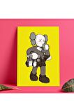 Kaws 2 Mini Kaws Duvar Dekorasyonu Sarı Kanvas Tablo