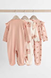 Next Baby %100 Pamuklu Pembe Ayı Desenli 3' lü Tulum Set