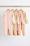 Next Baby % 100 Pamuklu Pembe Kalp Desenli 4'lü Tulum Set