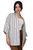 Çizgili Kimono Ceket %100 Pamuk