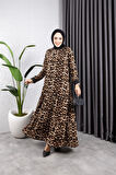 Kadın Leopar Desenli Tesettür Elbise