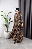 Kadın Leopar Desenli Tesettür Elbise