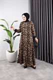 Kadın Leopar Desenli Tesettür Elbise