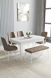 Loft Beyaz 80x132 Açılabilir Mdf Masa Yemek Odası Takımı, Mutfak Takımı 4 Sandalye, 1 Bench