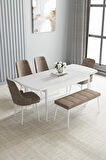 Loft Beyaz 80x132 Açılabilir Mdf Masa Yemek Odası Takımı, Mutfak Takımı 4 Sandalye, 1 Bench