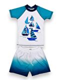 Erkek Çocuk PAW Patrol Baskılı Mavi - Sarı Beyaz T-shirt Şort Mayo Seti Üst Dalgıç Alt Paraşüt