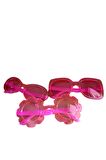 Üç Adet Pembe Mor Kırmızı Transparent Yaz Çocuk Kız Erkek Güneş Gözlüğü Seti