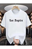 malkoçbey los angeles baskılı oversize unisex basic o yaka t-şhirt