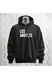 Los Angeles Yazı Baskılı Kapüşonlu Sweatshirt Hoodie Kalın Kumaş 3 İplik Şardonlu