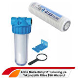 Lotto Filters Atlas Daire Girişi 10'' Housing ve Yıkanabilir Filtre (50 Micron)