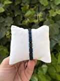 Hematit Bileklik - Lotus Bright Navy Blue Black Bileklik - Tasarım Bileklik Özel Kesim Ayarlanabilir