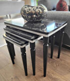 3lü Lüx Zigon Sehpa Siyah Mermer Gümüş