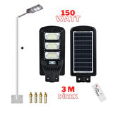 Solar Bahçe Aydınlatması Güneş Enerjili Sokak Lambası 150W + 3m Lamba Direkli