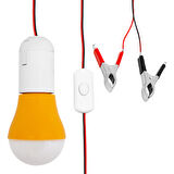 4 Metre Kablolu, Akü maşalı, 12 Volt, 10 Watt, Beyaz 6500K, Led Ampul, (DC 12 Volt Aküler İçin), Kamp, karavan, tekne, 1 Adet,