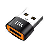 Erkek USB 3.0 TO Dişi Type-C OTG, Ara Aparat, 10 Amper, Data - Şarj Kablosu, Çevirici Dönüştürücü,