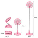 Katlanabilir Yükseltilebilir Taşınabilir Fan Vantilatör (4 Farklı Mod), Pembe, 97,5cm kadar uzayabilir,