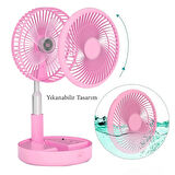 Katlanabilir Yükseltilebilir Taşınabilir Fan Vantilatör (4 Farklı Mod), Pembe, 97,5cm kadar uzayabilir,