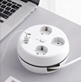 VEA 7 in 1 , Akım Korumalı Grup Priz, 3'LÜ, Anahtarlı, 3 Usb, 1 Type-c, 1.5 Metre Kablolu, Kablosu Toplanabilir Makaralı, 850 Derece Isıya Dayanıklı