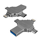 4 in1 Metal 32 GB Flash Bellek (USB - Type-C - Micro USB - Lightning)