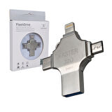 4 in1 Metal 32 GB Flash Bellek (USB - Type-C - Micro USB - Lightning)
