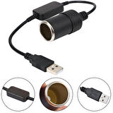 USB 2.0 Siyah 5 Volt 2 Amper To 12 Volt 800mAh Araç Çakmaklığına Çevirici