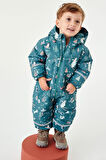 Next Baby Teal Blue Hayvan Desenli Tam Polar Astarlı Suya Dayanıklı Kar Tulumu