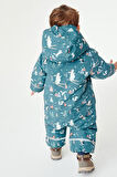 Next Baby Teal Blue Hayvan Desenli Tam Polar Astarlı Suya Dayanıklı Kar Tulumu