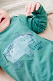 % 100 Pamuklu Deniz Mavisi Kapüşonlu Ceket Body Jogger 3’lü Set