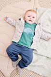% 100 Pamuklu Deniz Mavisi Kapüşonlu Ceket Body Jogger 3’lü Set