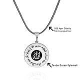 Allah Yazılı Tevbe Suresi İşlemeli 60 cm 925 Gümüş Kolye