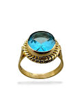 Oval Aquamarine Doğal Taş ve El İşçiliği 14 Ayar Altın Yüzük