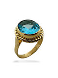 Oval Aquamarine Doğal Taş ve El İşçiliği 14 Ayar Altın Yüzük