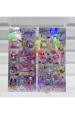 2 sayfa Shining magic glitter kabartma şeffaf telefon tablet çocuk sticker etiket çıkartma