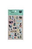 Sevimli kedi model-1 black cat family puffy telefon defter PC yapıştır çocuk etiket çıkartma sticker