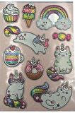 Kabartmalı kedi telefon PC party dekoratif çocuk etiket çıkartma puffy sticker