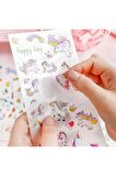 3 sayfa yaprak şeffaf su geçirmez unicorn temalı çocuk kız erkek şişe defter etiket sticker