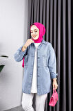 Kadın Taş Detaylı Kar Yıkamalı Denim Kot Ceket