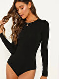 Kadın Uzun Kollu Bisiklet Yaka Viskon Bodysuit