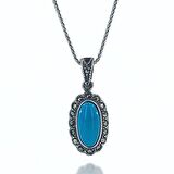 Oval Kesim Firuze Taşlı Markazit Gümüş Kolye