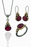 Doğal Yakut Taşlı El Üretimi Otantik 925 Gümüş Set Takım