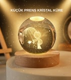 USB LED 3D Küçük Prens Kristal Küre Ahşap Standlı Gece Lambası