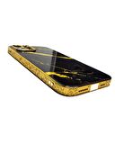 İphone 11 Marble Parlak Mermer Desenli Cam Kare Telefon Kılıfı