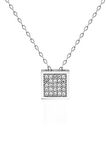 Sertifikalı Swarovski Taşlı Kare 925 Gümüş Kolye
